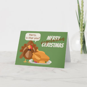 Tarjeta Festiva Humor Navideño Vegetariano Feliz