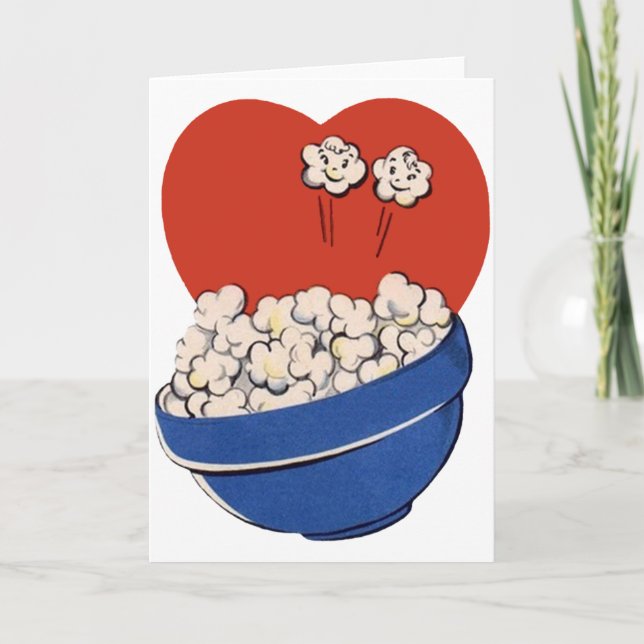 Tarjeta Festiva Humor retro lindo, tazón de palomitas para las pel (Anverso)