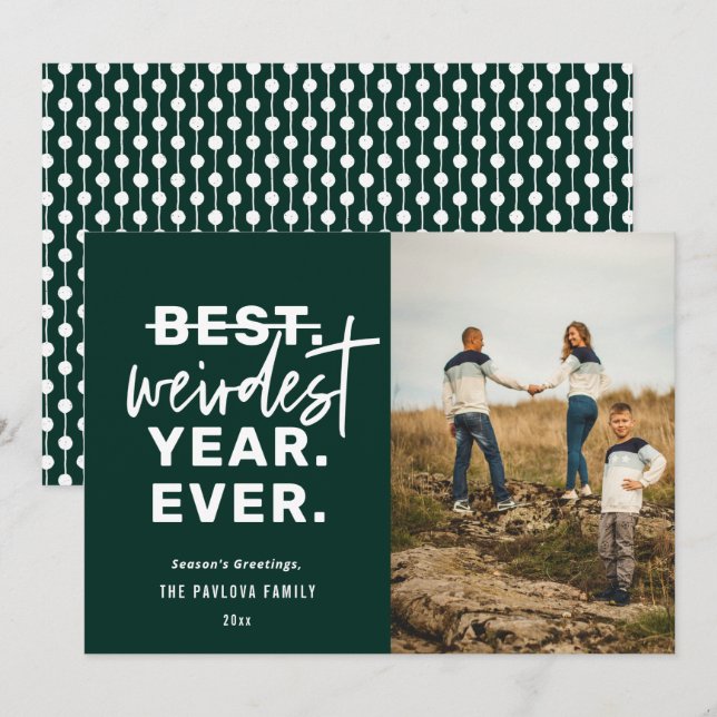 Tarjeta Festiva Humor verde del año más raro (Anverso / Reverso)