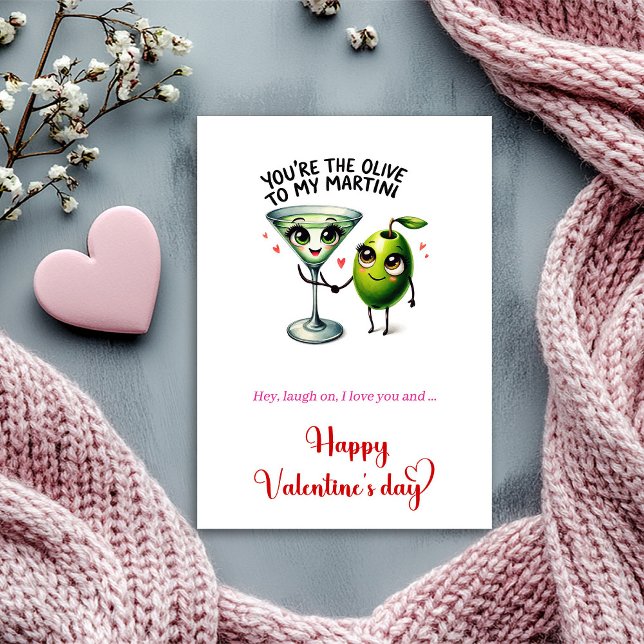 Tarjeta Festiva Humor you are the olive to my martini Valentine's  (Humor you are the olive to my martini Valentine's Holiday Card)