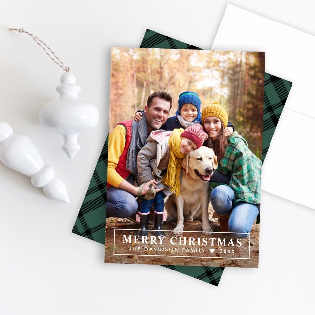 Tarjeta Festiva Hunter Green Tartan Plaid Merry Christmas Photo (Subido por el creador)