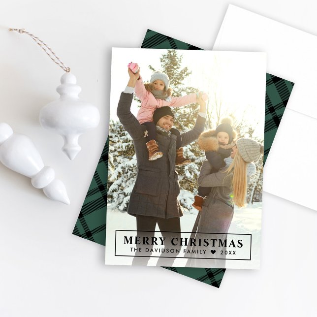 Tarjeta Festiva Hunter Green Tartan Plaid Merry Christmas Photo (Subido por el creador)