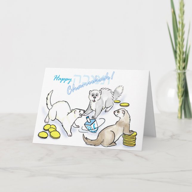 Tarjeta Festiva Hurónes del dreidel de Chanukah (Anverso)