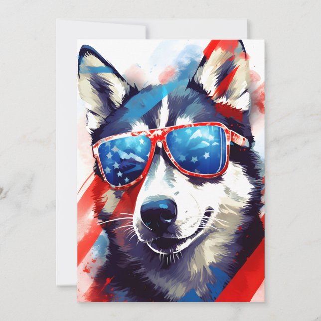Tarjeta Festiva Husky 4 de julio Día de la Independencia (Anverso)