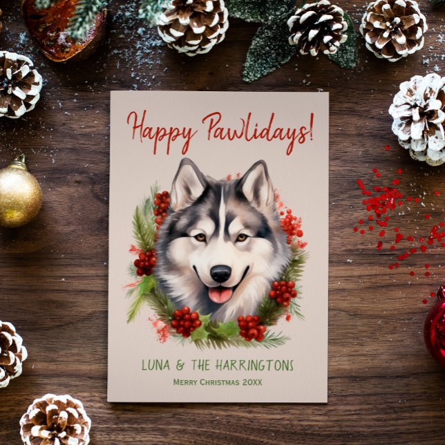 Tarjeta Festiva Husky Dog Navidades Happy Pawlidays Howlidays (Subido por el creador)