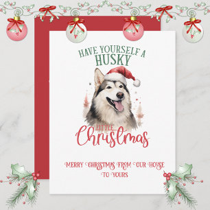 Tarjeta Festiva Husky Navideño Caprichoso