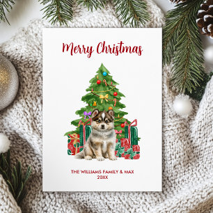 Tarjeta Festiva Husky Puppy Dog Family Navidades