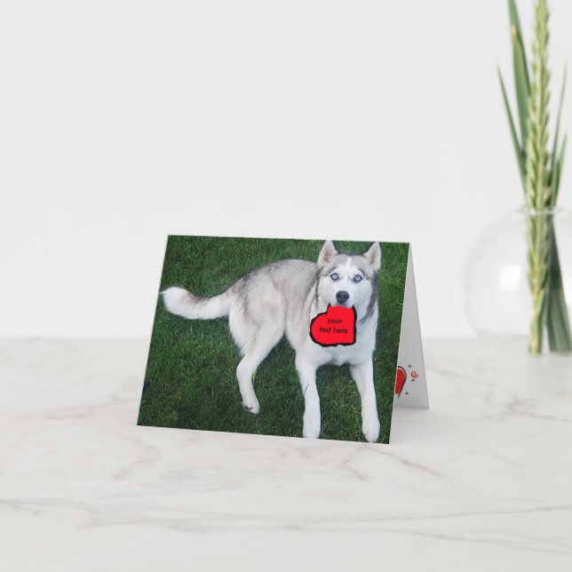 Tarjeta Festiva Husky siberiano adaptable con el corazón rojo (Anverso)