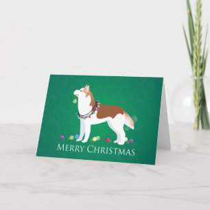 Tarjeta Festiva Husky Siberiano - Rojo - Feliz diseño navideño