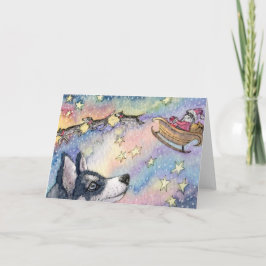 Tarjeta Festiva Husky Sleigh Dogs