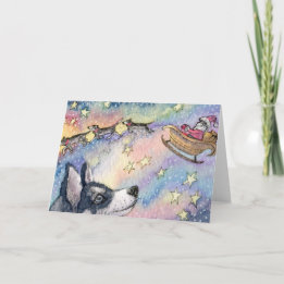 Tarjeta Festiva Husky Sleigh Dogs