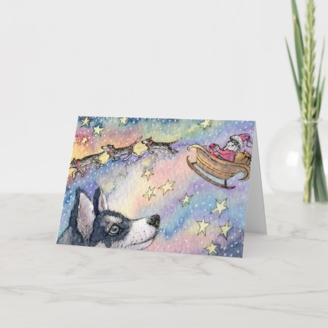 Tarjeta Festiva Husky Sleigh Dogs (Anverso)