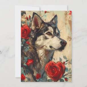 Tarjeta Festiva Husky Vintage Día de San Valentín 