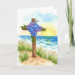 Tarjeta Festiva Hydrangea Cruz Pascua Religioso Cristiano