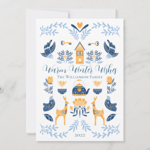 Tarjeta Festiva Hygge Azul Deseos Únicos Cálidos de Invierno Ama