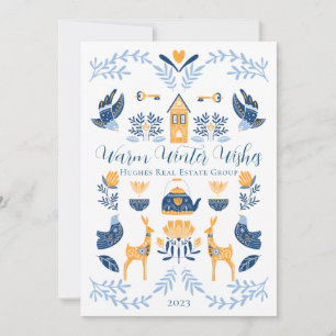 Tarjeta Festiva Hygge Azul Deseos Únicos Cálidos de Invierno Ama