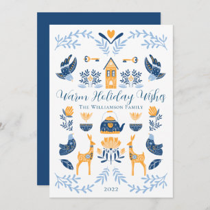 Tarjeta Festiva Hygge Blue Amarillo Único y cálido deseo de vaca