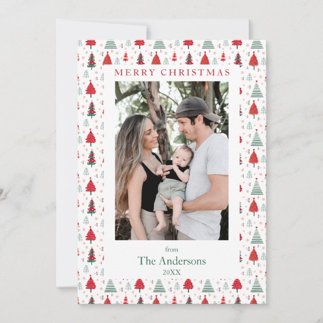 Tarjeta Festiva Hygge Xmas Tree Pattern One Photo Navidades (Anverso)