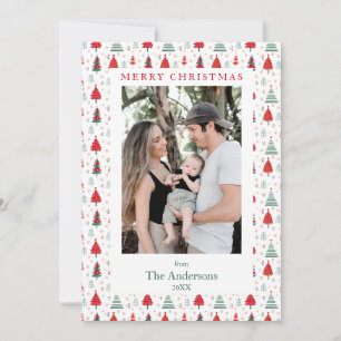 Tarjeta Festiva Hygge Xmas Tree Pattern One Photo Navidades