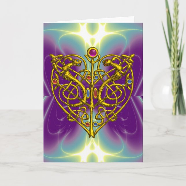 Tarjeta Festiva HYPER VALENTINE /Oro Celtic Knot Heart Con Gemas (Anverso)
