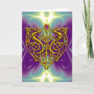 Tarjeta Festiva HYPER VALENTINE /Oro Celtic Knot Heart Con Gemas