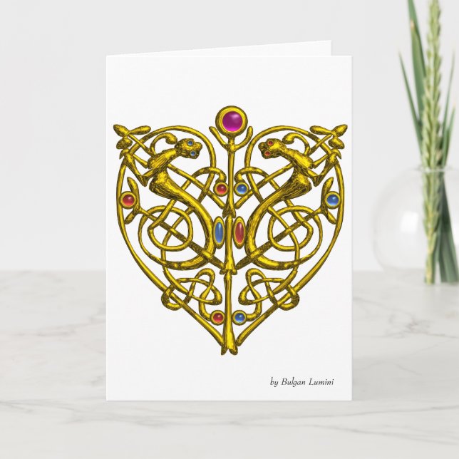 Tarjeta Festiva HYPER VALENTINEGold Celtic Knot Heart with Animals (Anverso)