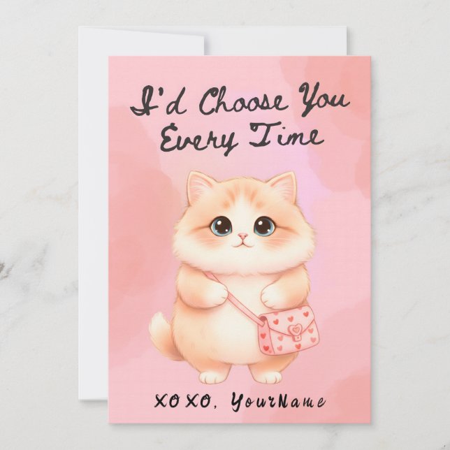 Tarjeta Festiva I’d Choose You Every Time Cute Cat Valentine Card (Anverso)