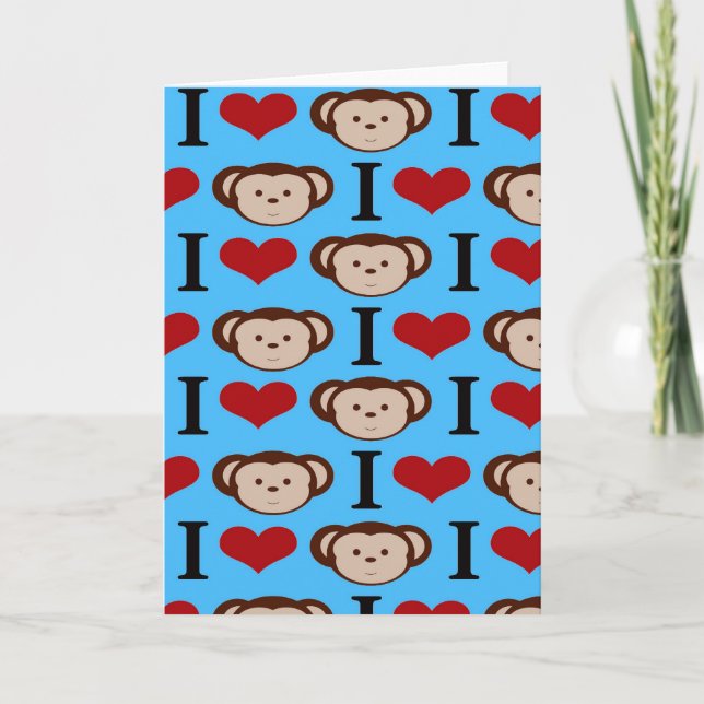 Tarjeta Festiva I Heart Monkeys Turquoise Verde azulado Blue Valen (Anverso)