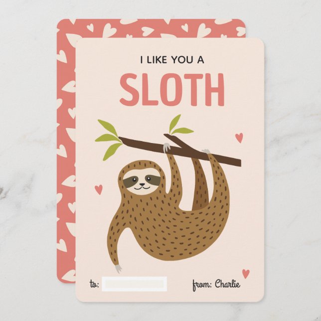 Tarjeta Festiva I like you a sloth classroom valentine's day card (Anverso / Reverso)