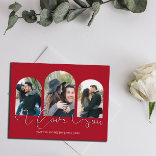 Tarjeta Festiva I Love You   3 Arched Photo Collage Valentines Day