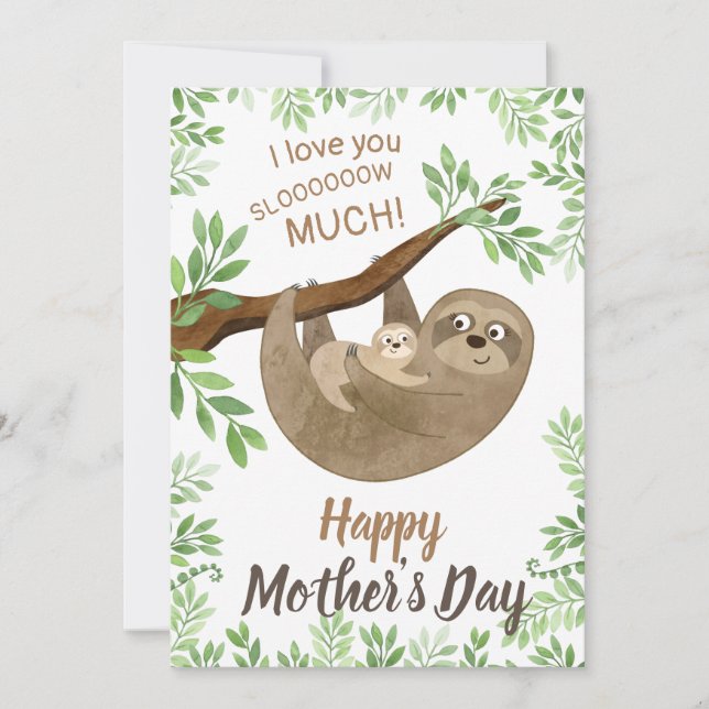 Tarjeta Festiva I love you slow much Sloth Mothers Day Card (Anverso)