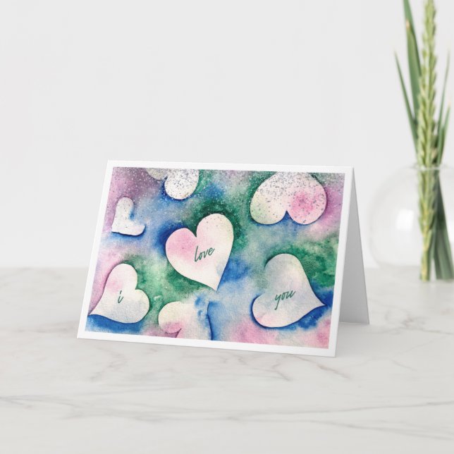 Tarjeta Festiva I love you - watercolour hearts love card (Anverso)