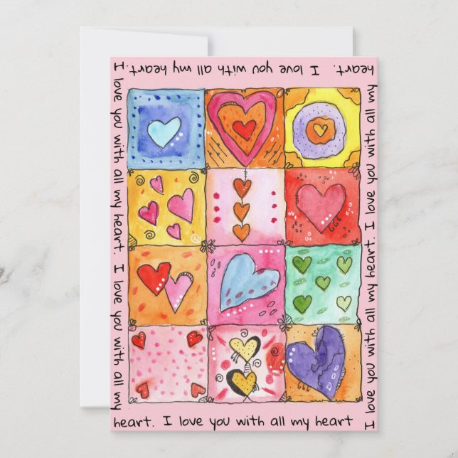 Tarjeta Festiva I love you with all my heart, Valentinskarte (Anverso)