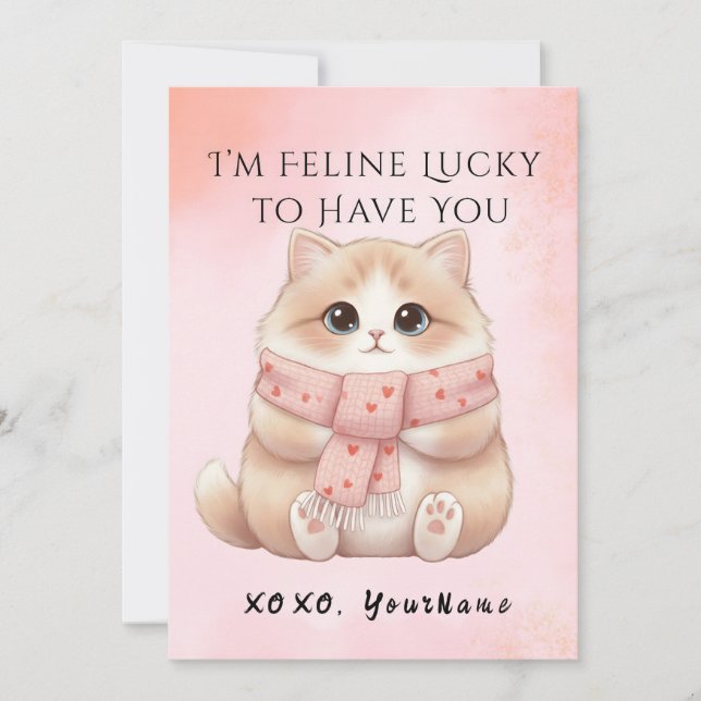Tarjeta Festiva I’m Feline Lucky to Have You Cat Valentine Card (Anverso)