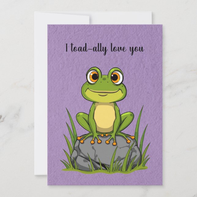 Tarjeta Festiva I toad-ally love you - Cartoon toad on a rock (Anverso)