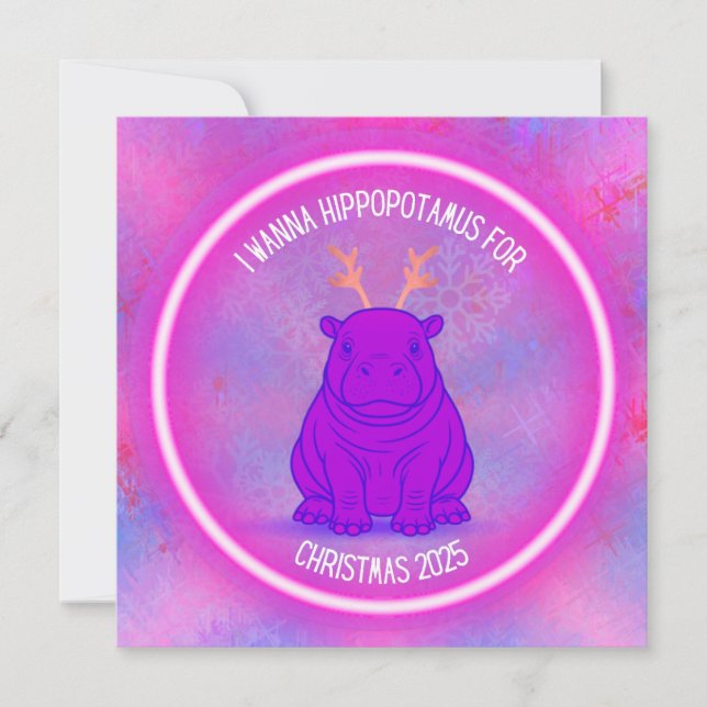 Tarjeta Festiva I Wanna Hippopotamus for Christmas - Purple (Anverso)