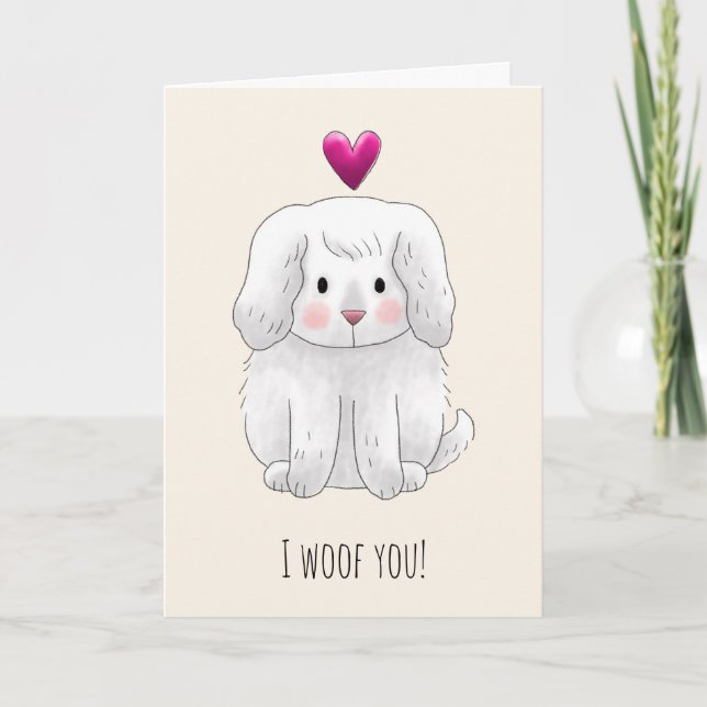 Tarjeta Festiva I Woof You Cute Kids Funny Valentines Day (Anverso)