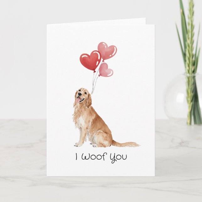 Tarjeta Festiva I Woof You Golden Retriever (Anverso)