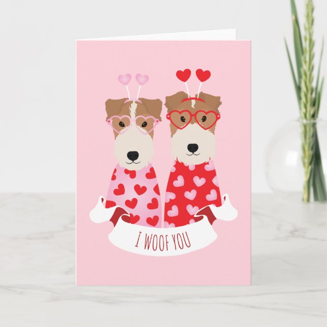 Tarjeta Festiva i Woof You Valentine Welsh Terrier Dogs (Anverso)