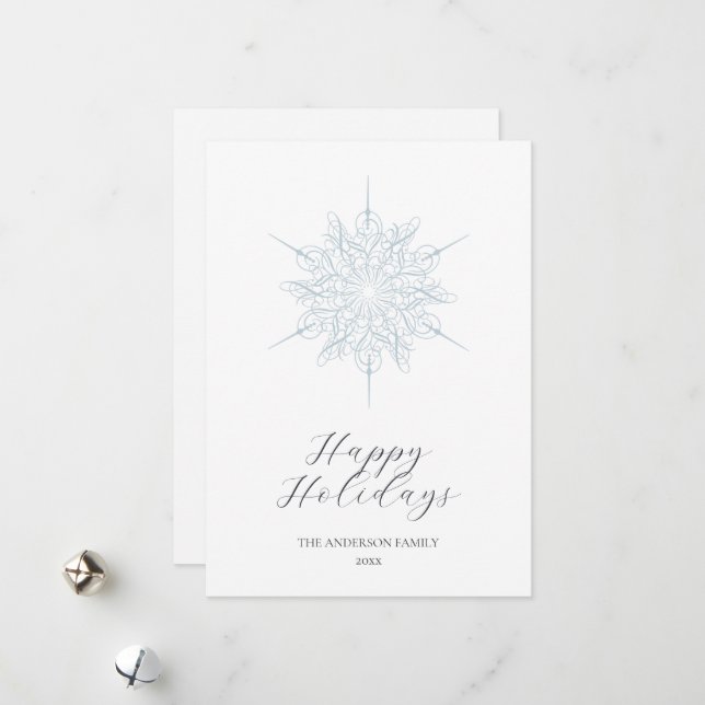 Tarjeta Festiva Ice Blue Snowflake Happy Holidays (Anverso/Reverso In Situ)