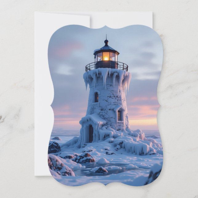 Tarjeta Festiva Ice covered lighthouse  (Anverso)