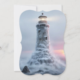Tarjeta Festiva Ice covered lighthouse