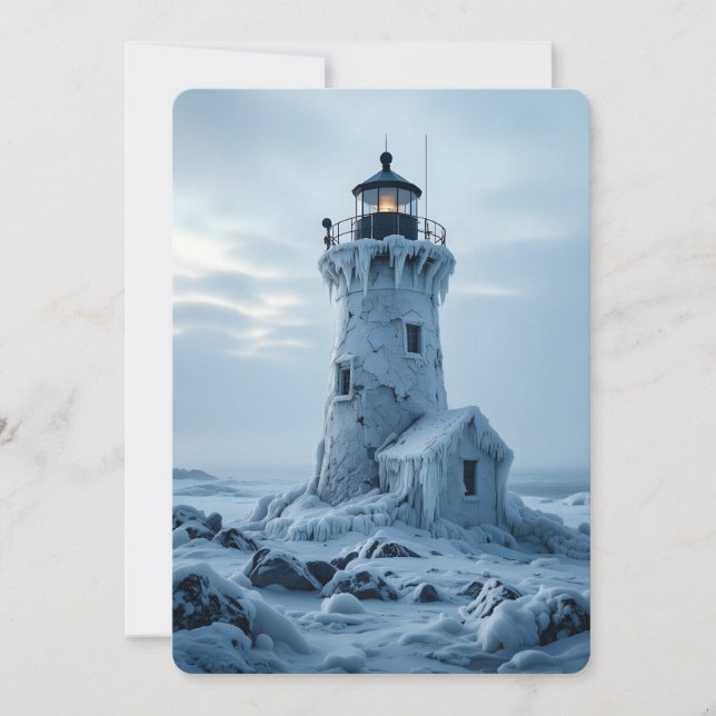 Tarjeta Festiva Ice covered lighthouse  (Anverso)