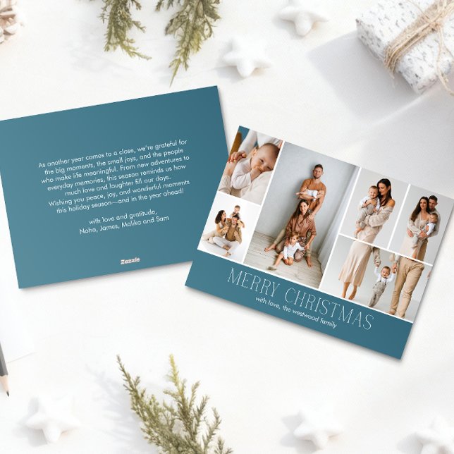 Tarjeta Festiva ICE Merry Christmas Elegant 6 Collage Photo (Subido por el creador)