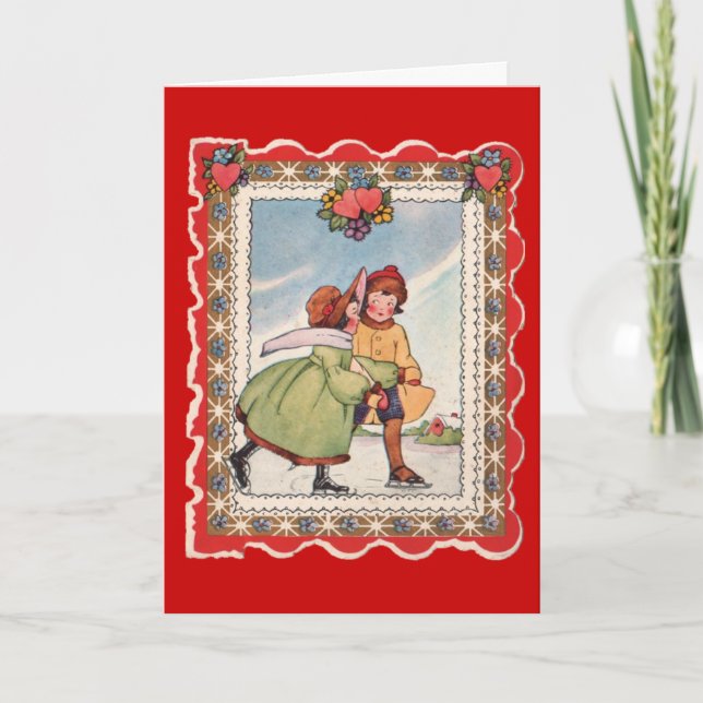 Tarjeta Festiva Ice Skaters Valentine (Anverso)
