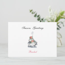 Tarjeta Festiva Ice Skates Christmas Vintage Winter Flowers Cute