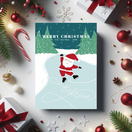 Tarjeta Festiva Ice-Skating Santa- Non-Photo Flat Holiday Card