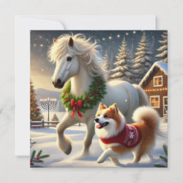Tarjeta Festiva Icelandic Horse and Dog Holiday Card