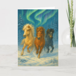 Tarjeta Festiva Icelandic Horses Northern Lights Holiday Card