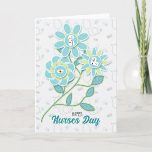 Tarjeta Festiva Iconos de enfermería Día de las enfermeras azul y 
